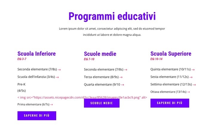 programmi educativi Costruttore di siti web HTML