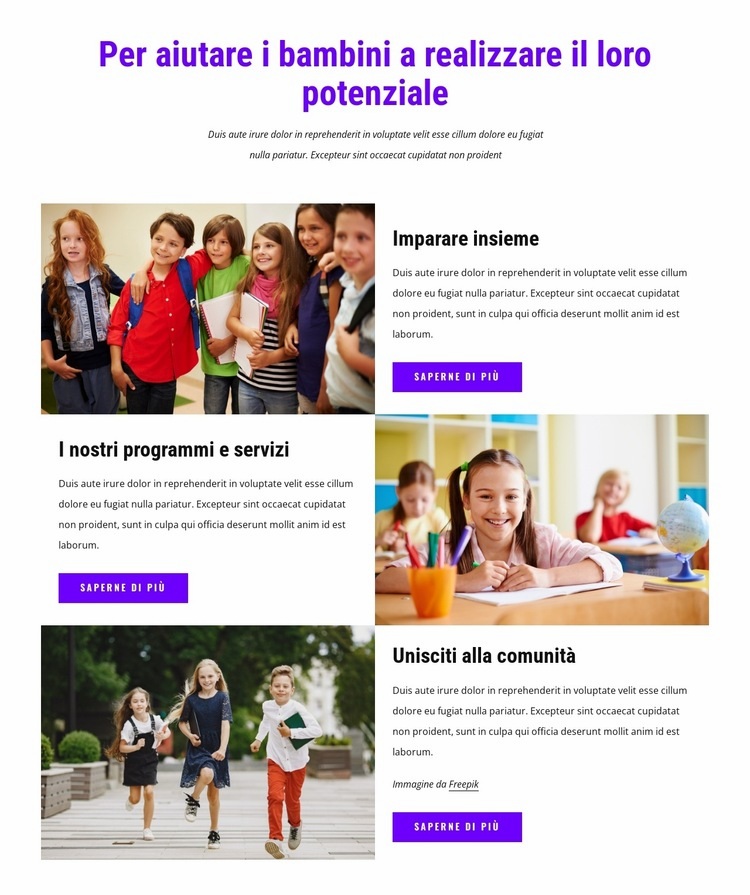 Aiutiamo i bambini a realizzare il loro potenziale Costruttore di siti web HTML