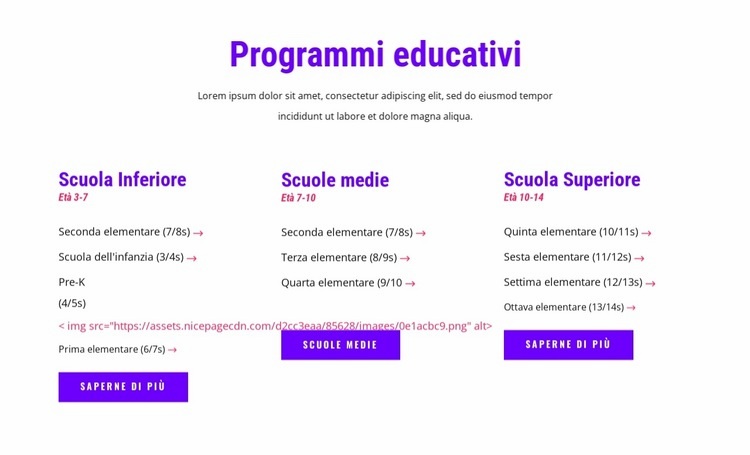 programmi educativi Pagina di destinazione