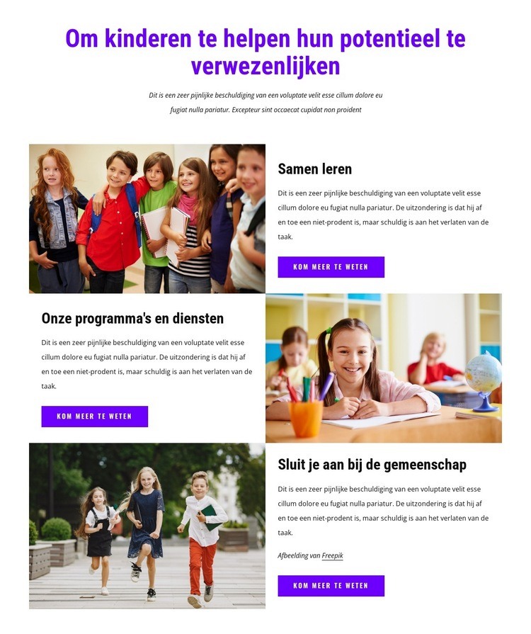 Wij helpen kinderen hun potentieel te verwezenlijken Website ontwerp