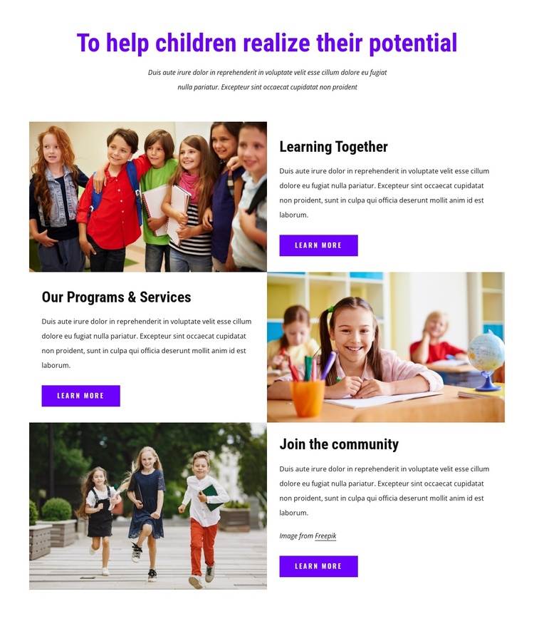 We help children realize their potential One Page Template