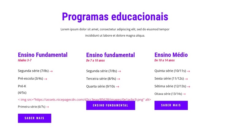 programas educacionais Modelo HTML