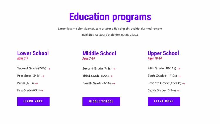 education programs Website Design