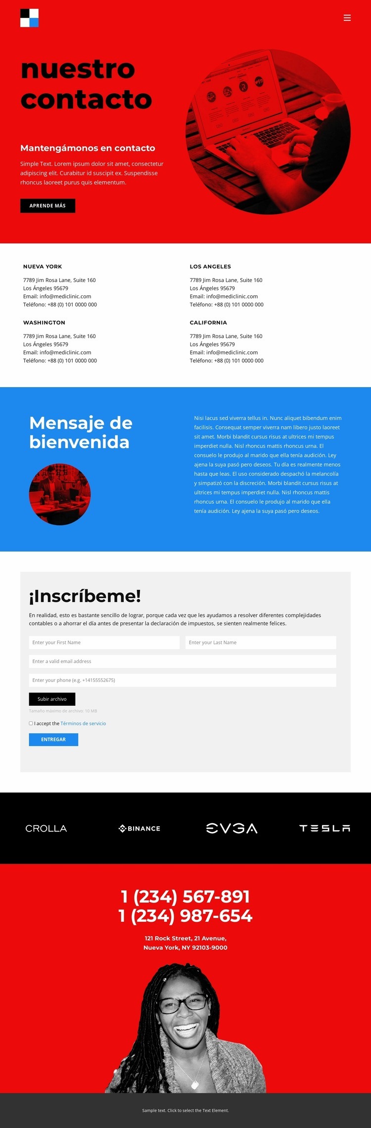 Contactos de agencias de branding Maqueta de sitio web