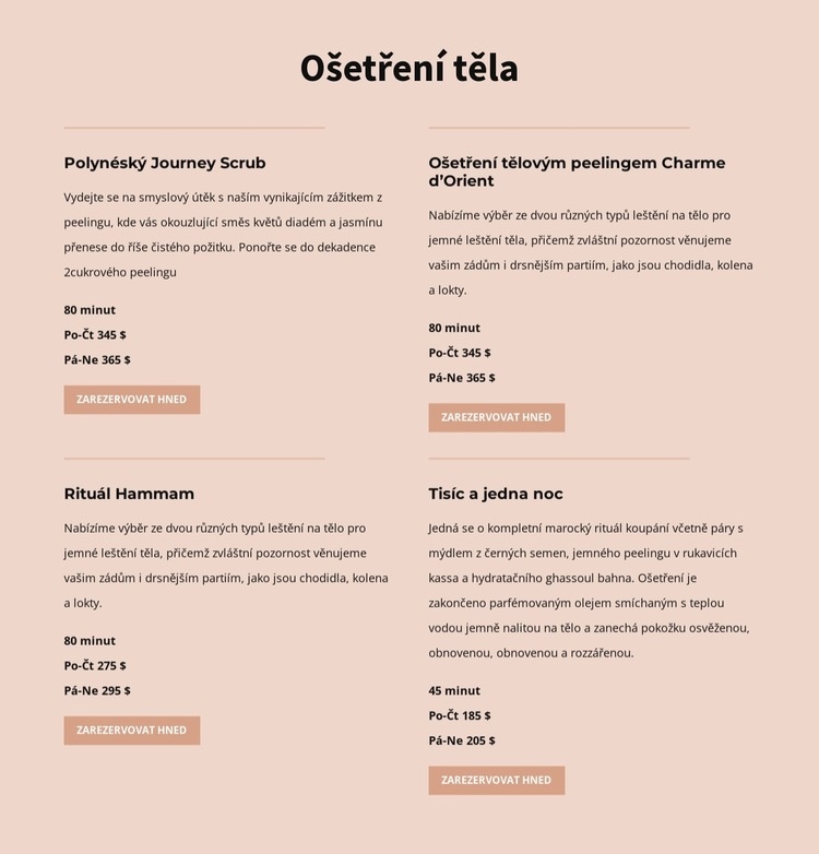 Různé druhy ošetření těla Šablona CSS