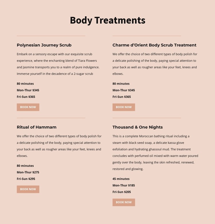 Different kinds of body treatment CSS Template