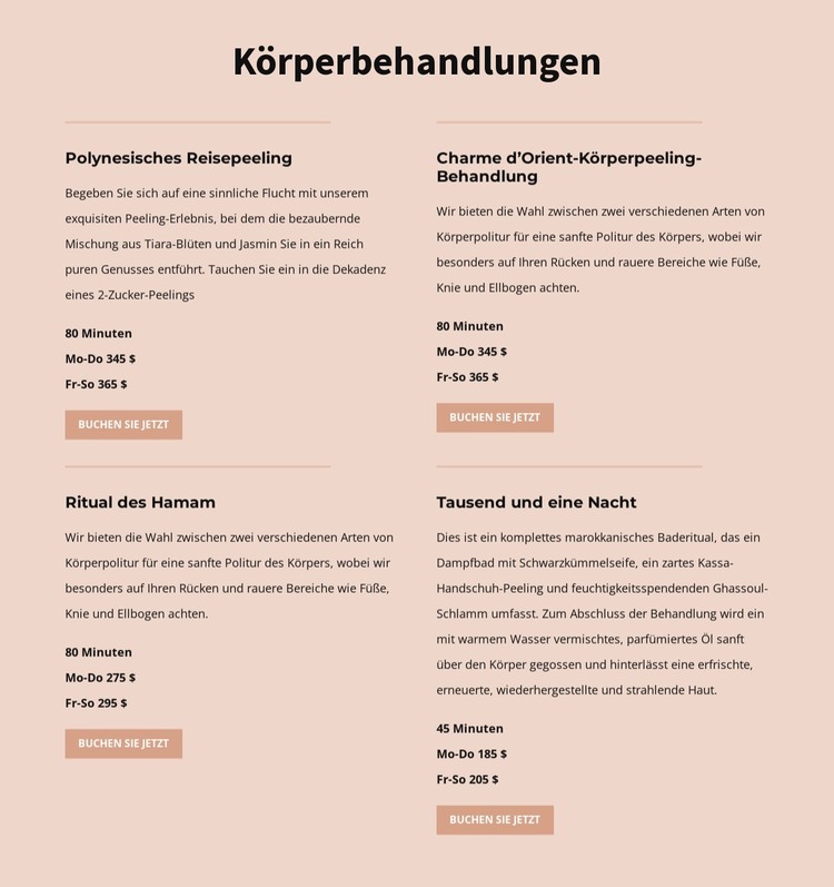 Verschiedene Arten der Körperbehandlung HTML-Vorlage