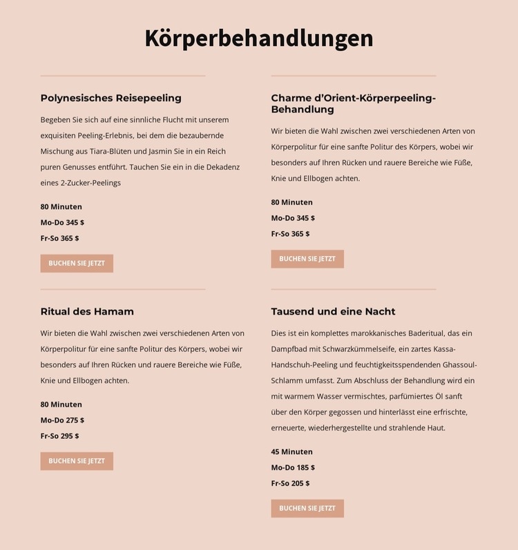 Verschiedene Arten der Körperbehandlung HTML Website Builder