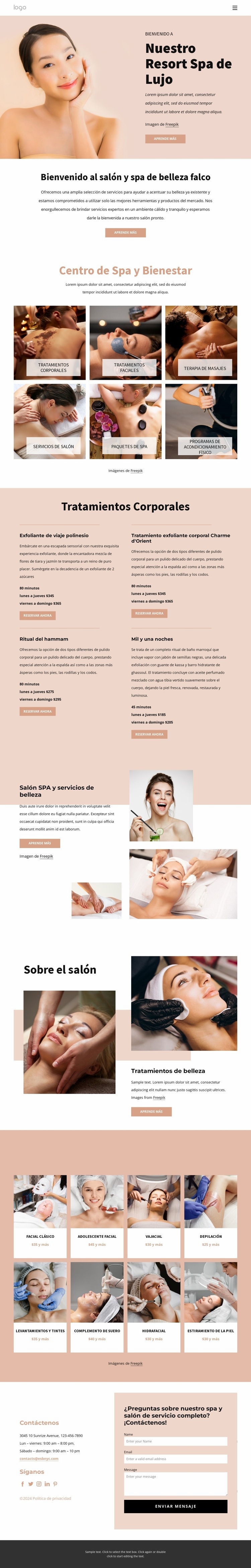 Balneario de lujo Maqueta de sitio web