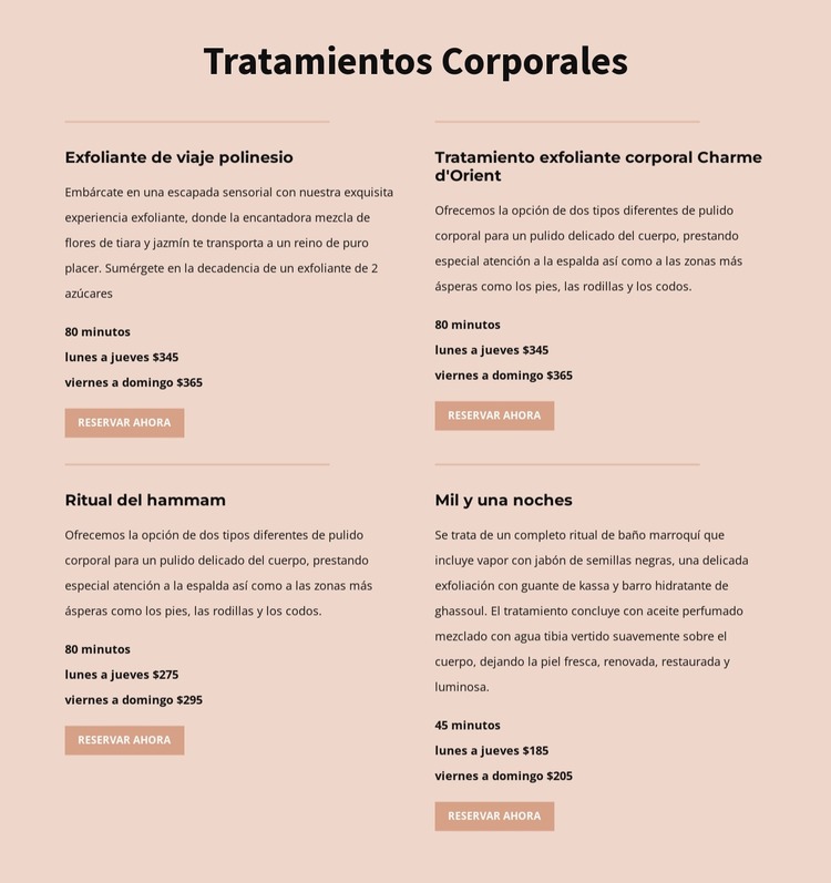 Diferentes tipos de tratamiento corporal. Plantilla Joomla