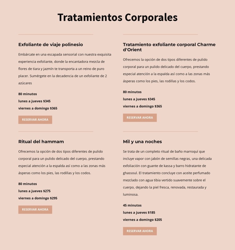 Diferentes tipos de tratamiento corporal. Plantilla