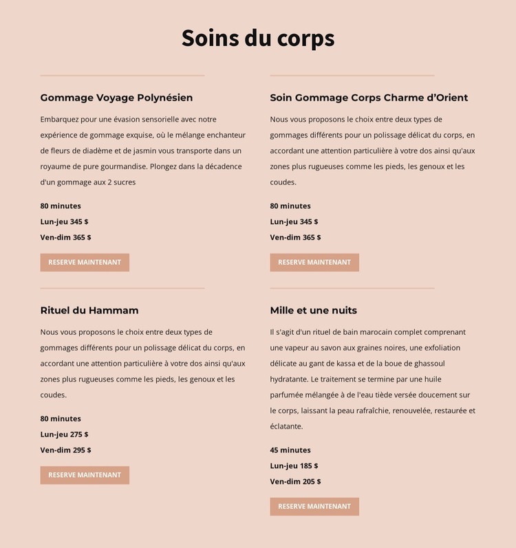 Différents types de soins corporels Modèle HTML5