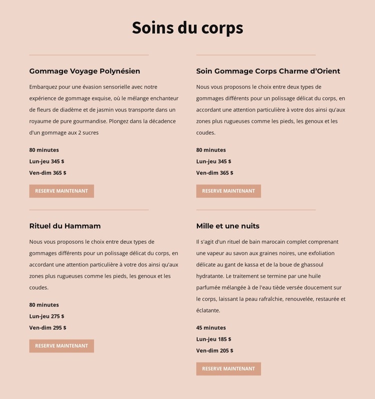 Différents types de soins corporels Modèle Joomla