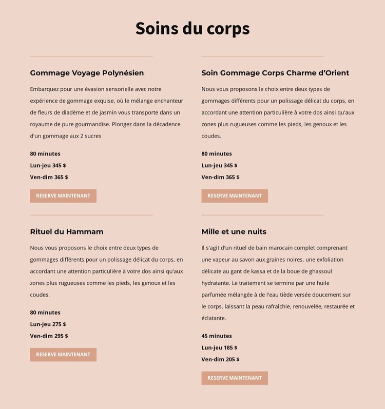 Différents types de soins corporels Modèle de site Web