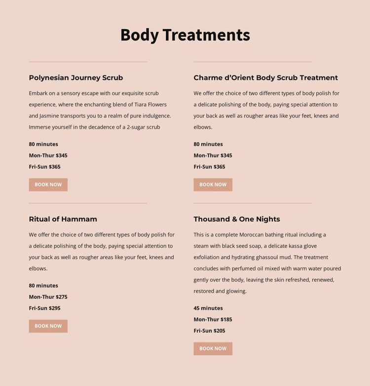 Different kinds of body treatment Html Website Builder