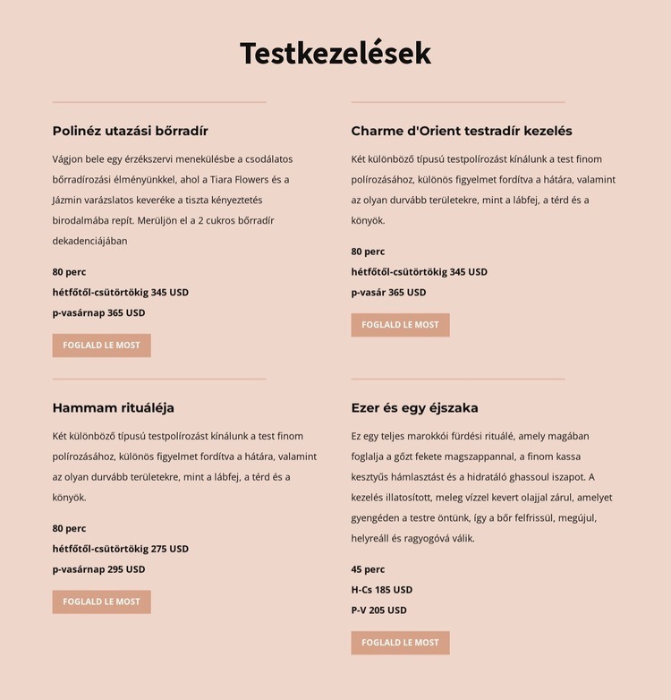 Különféle testkezelések CSS sablon