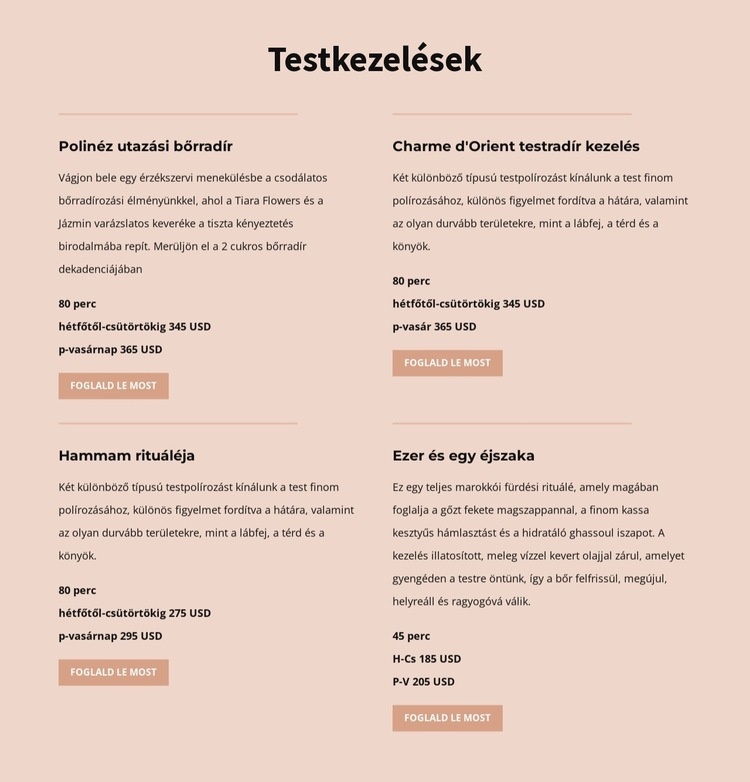 Különféle testkezelések Sablon