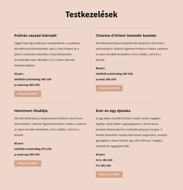 Különféle testkezelések Weboldal tervezés