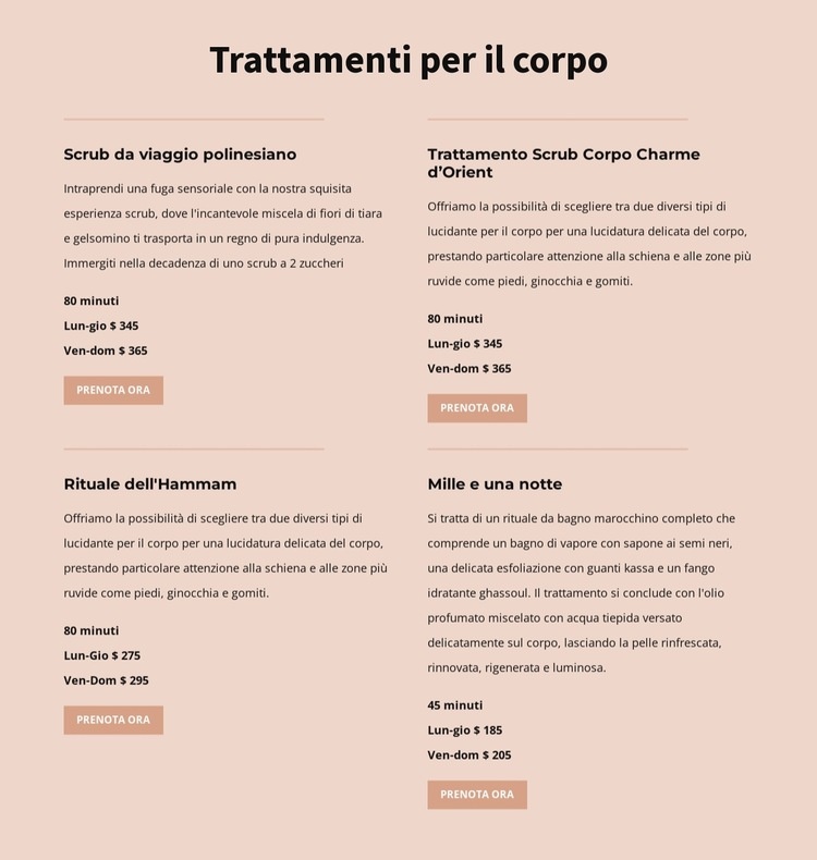 Diversi tipi di trattamenti per il corpo Modelli di Website Builder