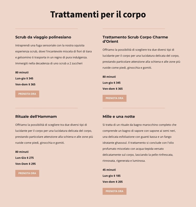 Diversi tipi di trattamenti per il corpo Modello HTML5