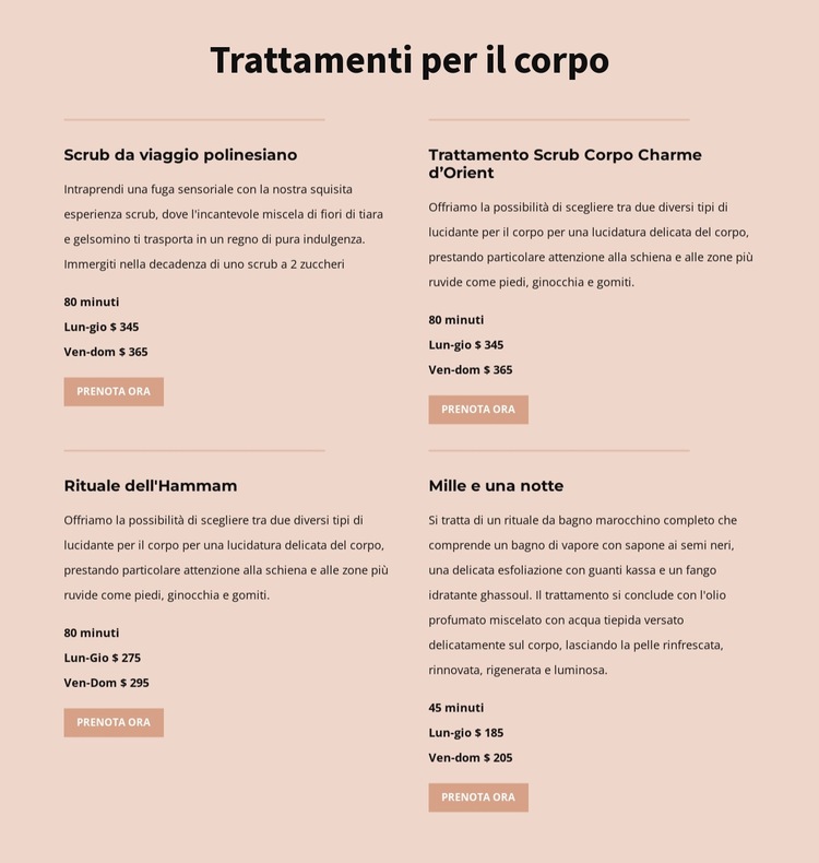 Diversi tipi di trattamenti per il corpo Modello di sito Web