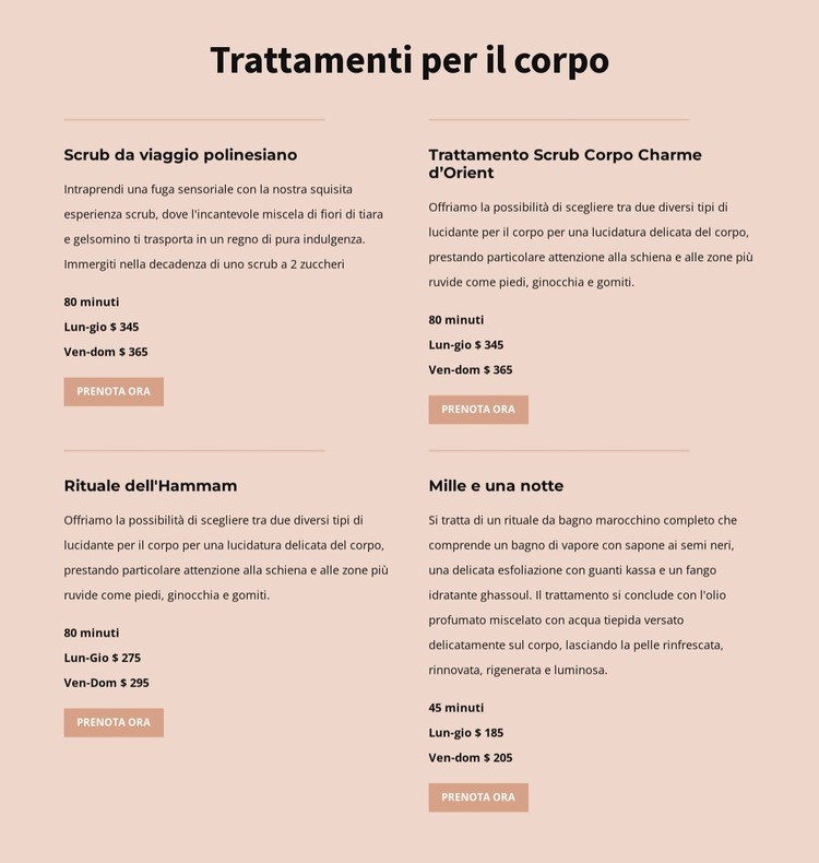 Diversi tipi di trattamenti per il corpo Pagina di destinazione