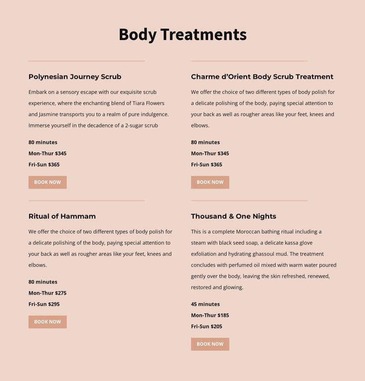 Different kinds of body treatment Joomla Page Builder