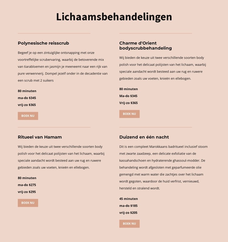 Verschillende soorten lichaamsbehandelingen HTML-sjabloon