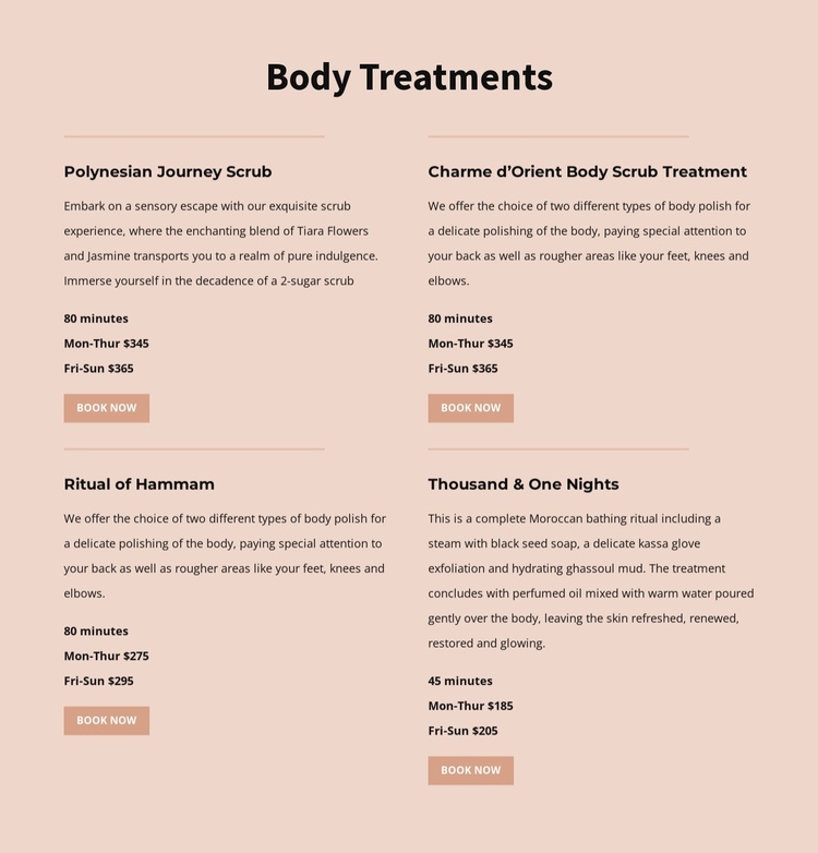 Different kinds of body treatment One Page Template