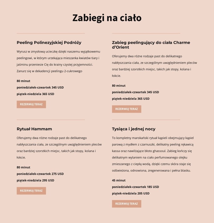 Różne rodzaje zabiegów na ciało Szablon CSS