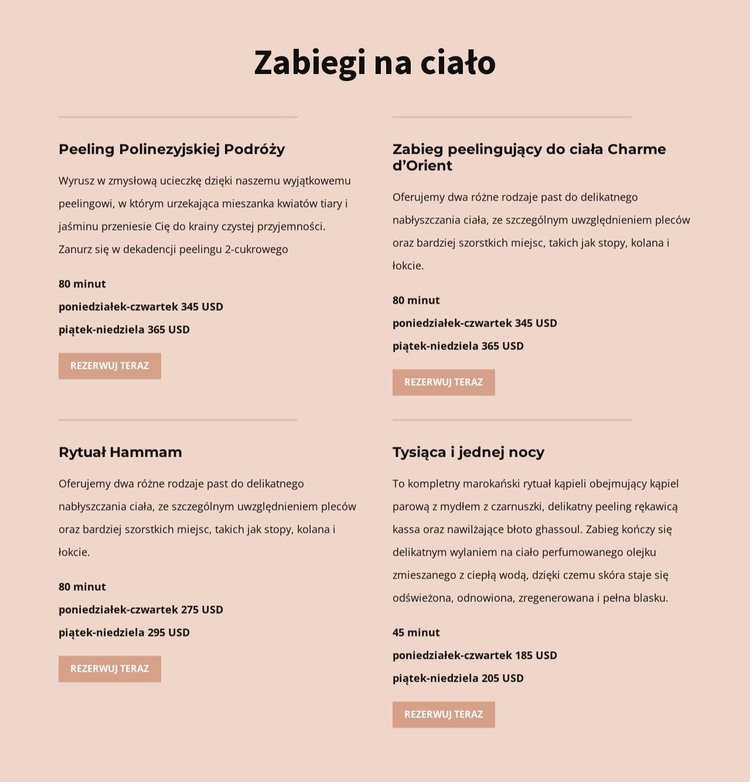 Różne rodzaje zabiegów na ciało Szablon HTML