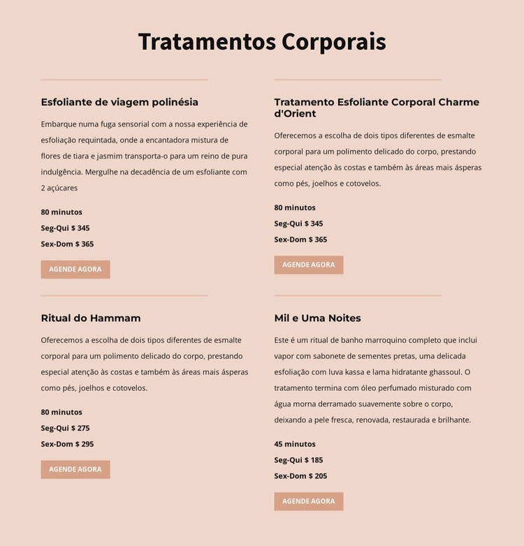 Diferentes tipos de tratamento corporal Design do site