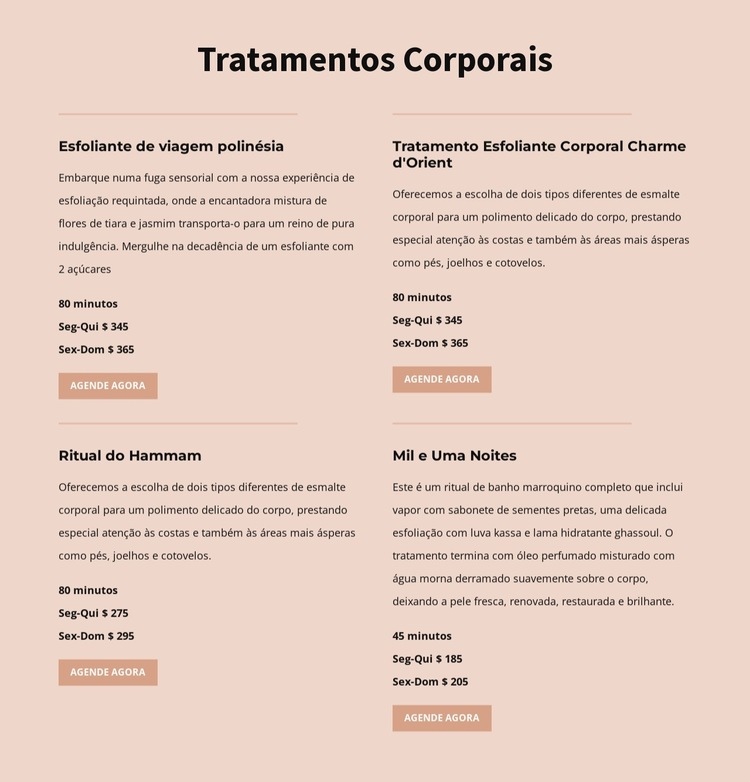 Diferentes tipos de tratamento corporal Modelo de uma página