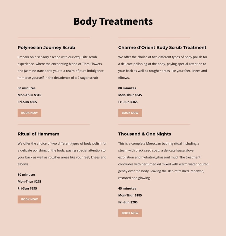 Different kinds of body treatment Template