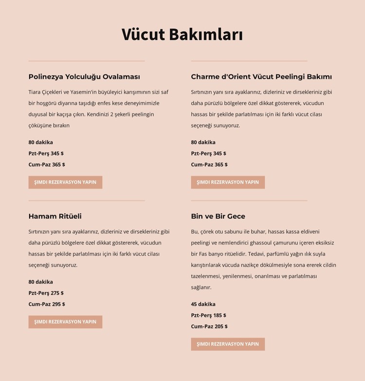 Farklı vücut bakımı türleri CSS Şablonu