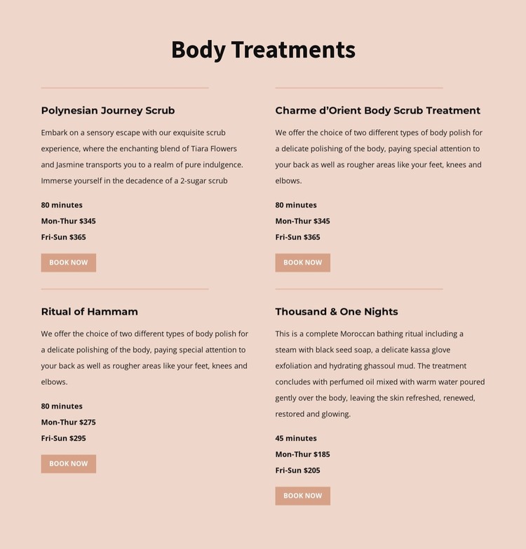 Different kinds of body treatment Web Design