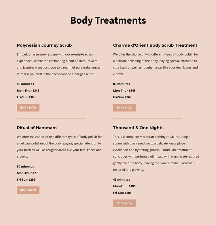 Different kinds of body treatment Web Page Design