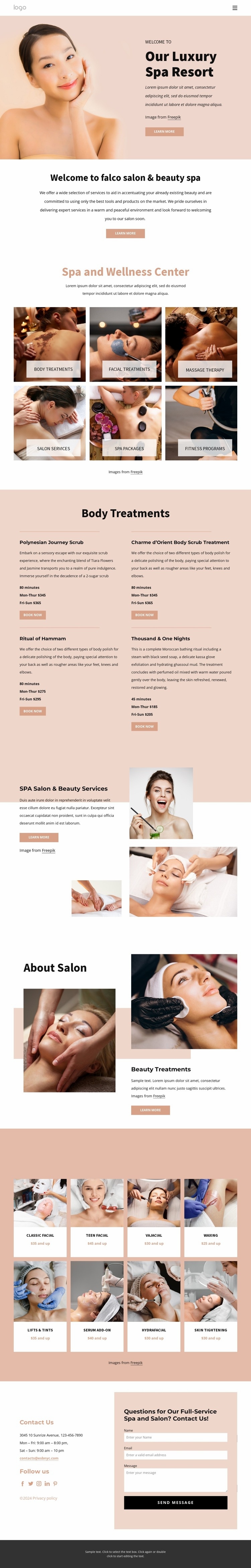 Luxury spa resort Web Page Design