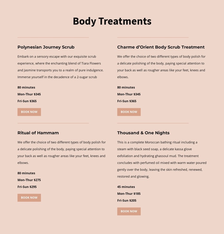 Different kinds of body treatment Website Design