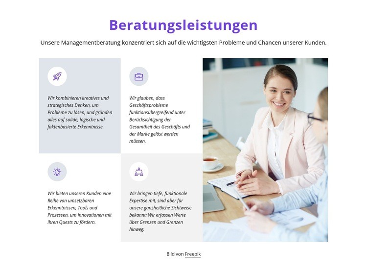 Raster mit Symbolen und Texten Website Builder-Vorlagen