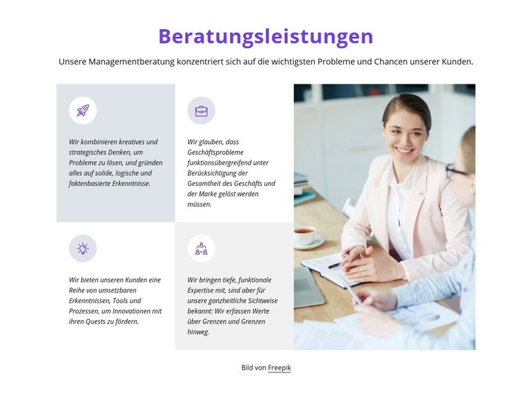 Raster mit Symbolen und Texten Website design