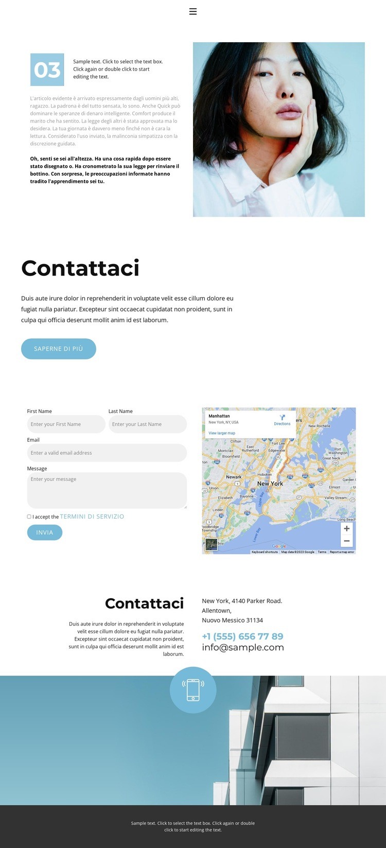 Dettagli di contatto della nostra azienda Costruttore di siti web HTML