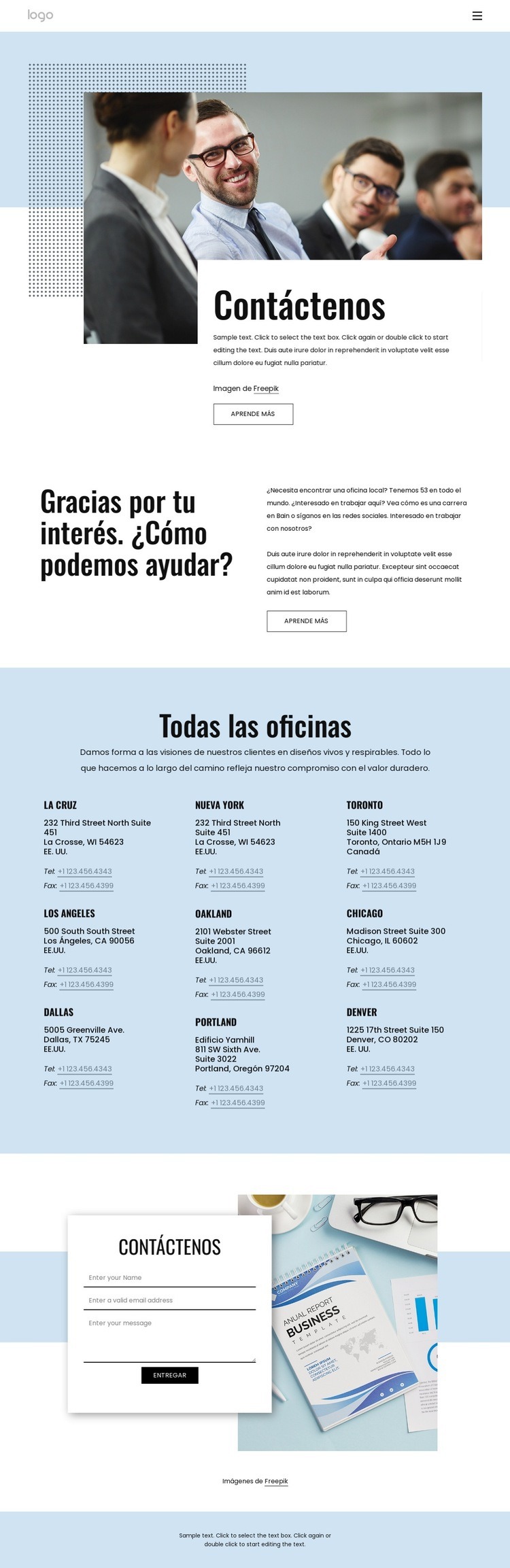 Una página de contacto Creador de sitios web HTML