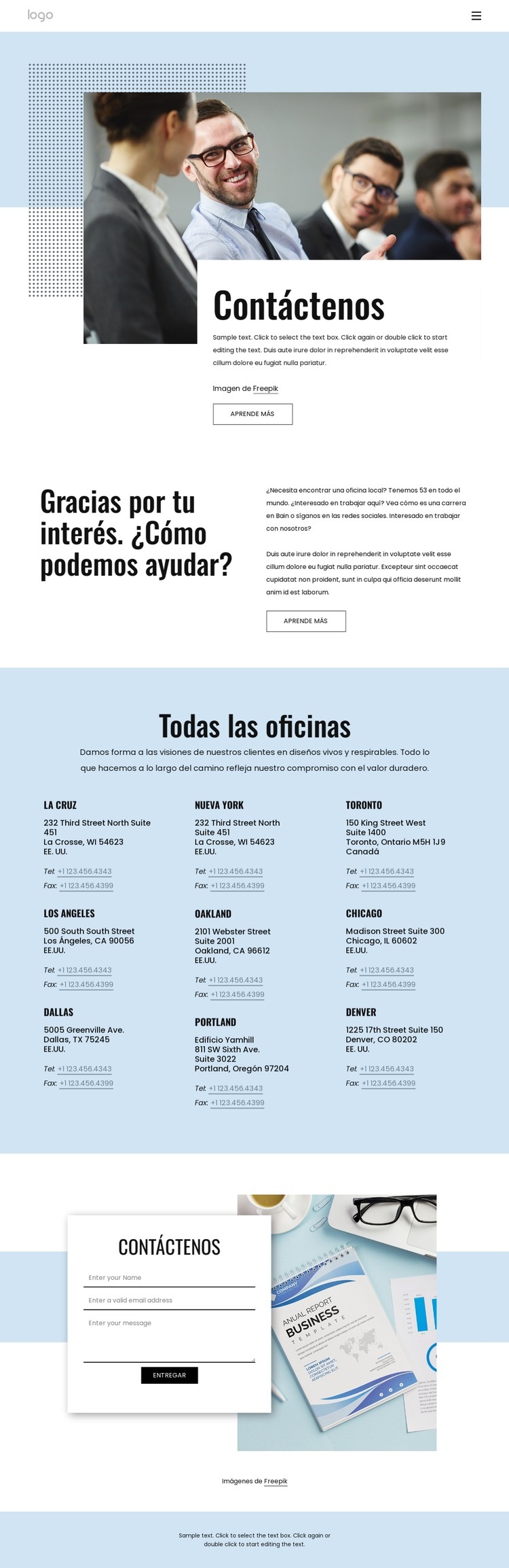 Una página de contacto Maqueta de sitio web