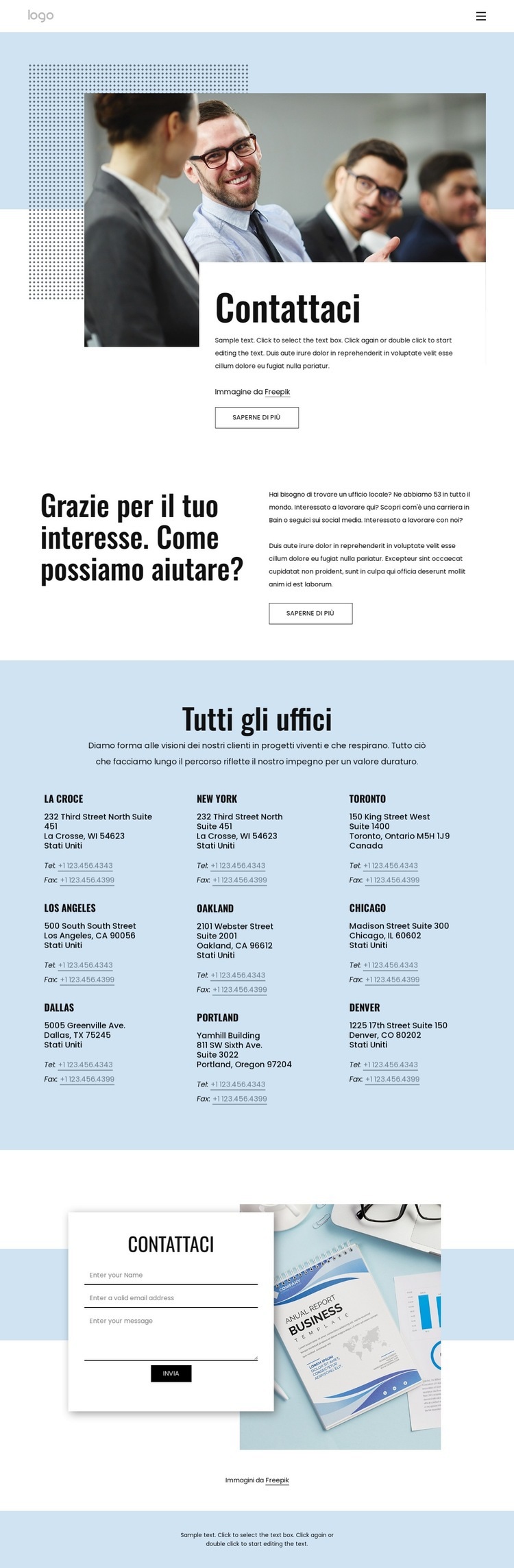 Una pagina di contatto Costruttore di siti web HTML