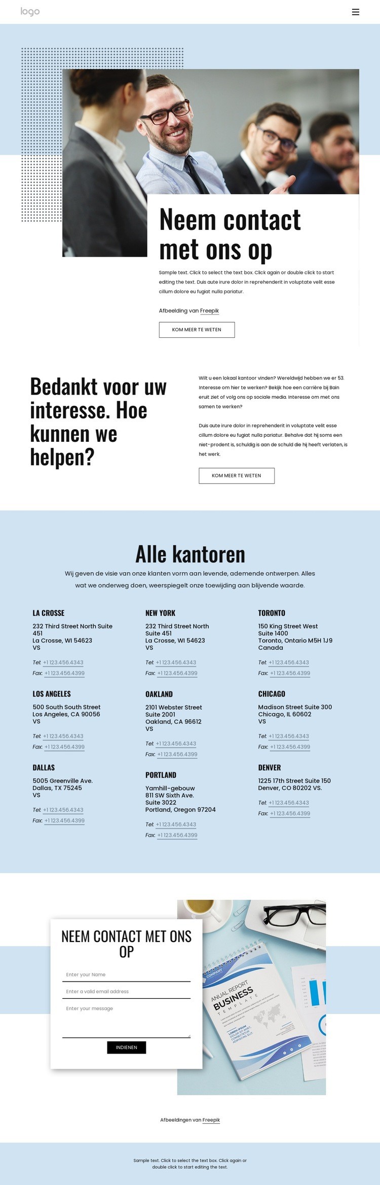 Een contactpagina Website Builder-sjablonen