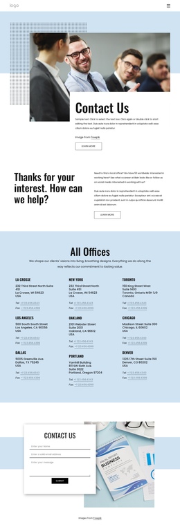 Most Creative One Page Template For A Contact Us Page