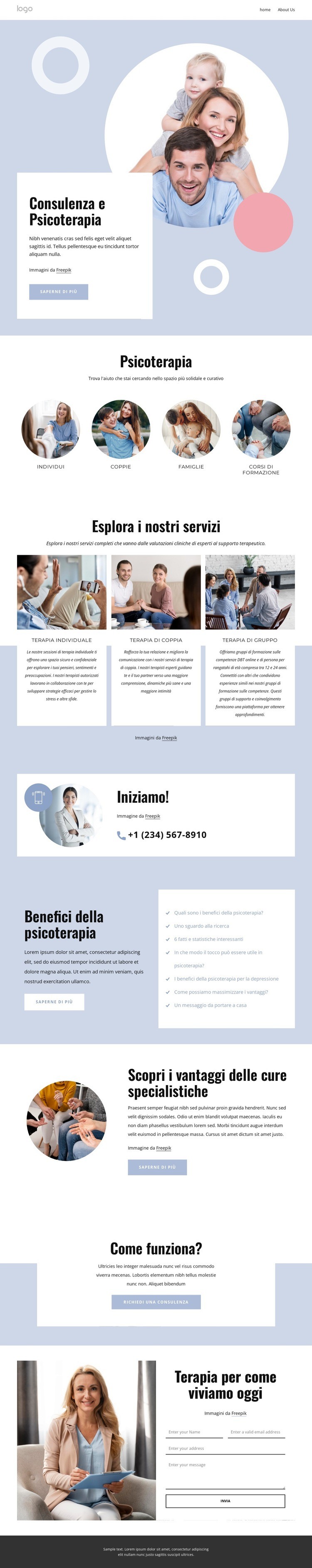 Consulenza e psicoterapia Mockup del sito web