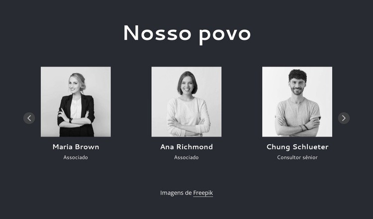 Bloco de equipe com controle deslizante Design do site