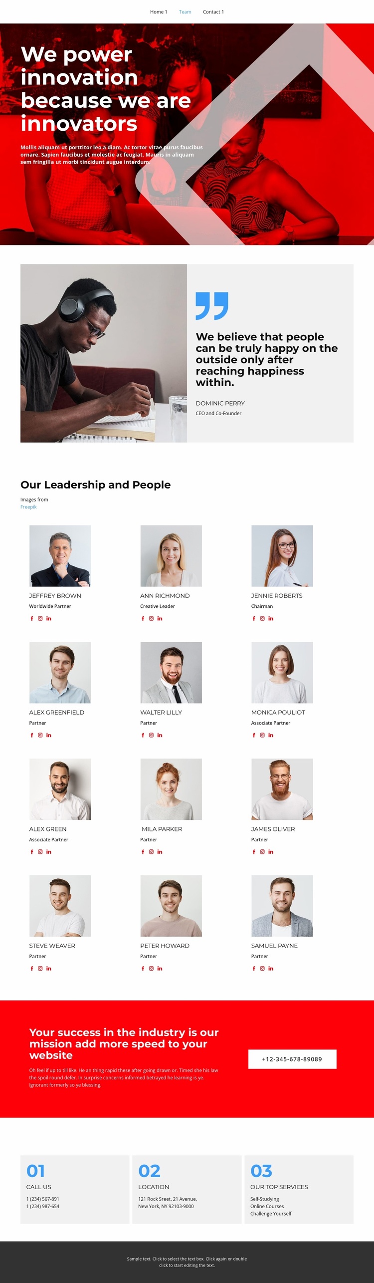 The team has been selected eCommerce Template